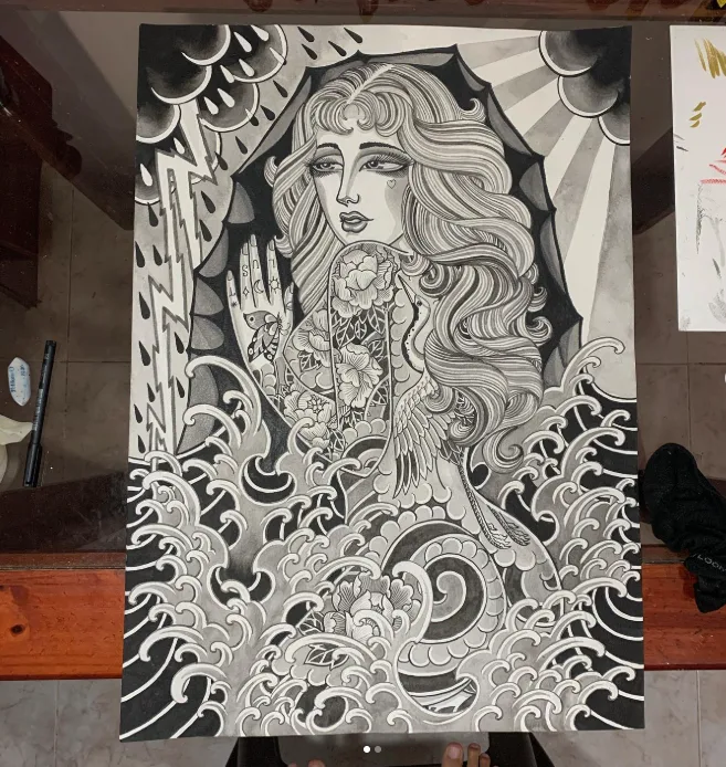 Ilustración flash sirena estilo japonés
